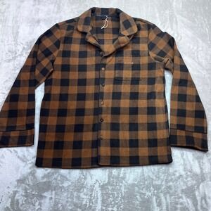 SKIMS XS Brown Black Plaid Fleece Sleep Top Button Up Pajama Shirt Retro